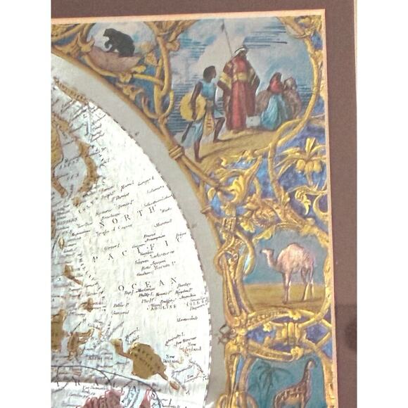 Framed World Map Foil Print | 7.5”x5.5” | Vintage Polar Projection Art - Picture 2 of 5